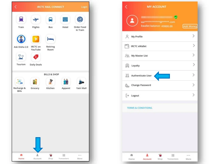 Authenticate IRCTC User with Aadhaar